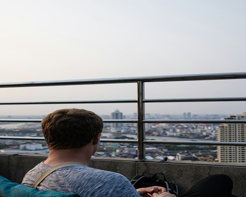 Office worker taking a mindful break in Bangkok